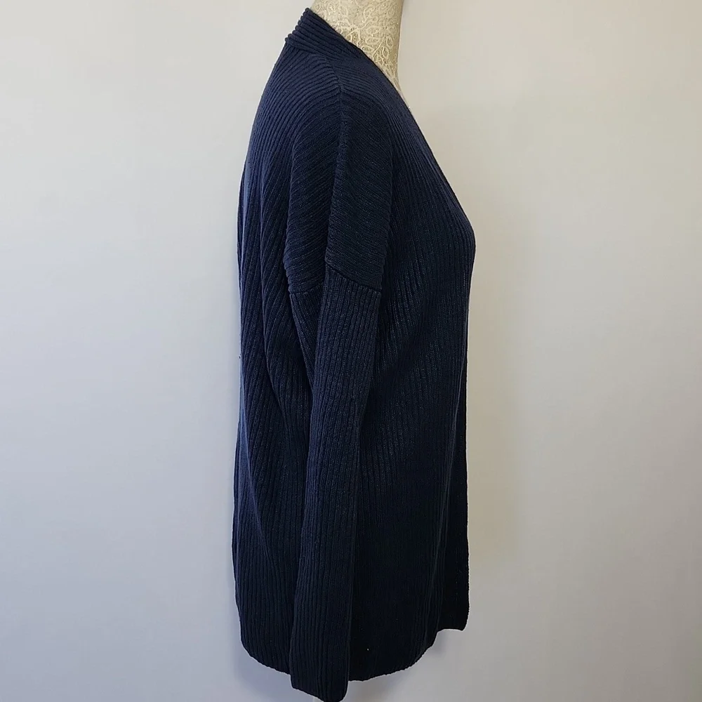 Eileen Fisher Women's Blue 100% Organic Linen Ribbed Long Sleeve Cardigan XS/TP